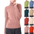 thumbnail image 6 of Moxiu Ribbed Knit Pullover Turtle Neck Tops - Women's Long Sleeve Slim Fitted Spring Basic Lightweight Sweaters Orange,XL, 6 of 6