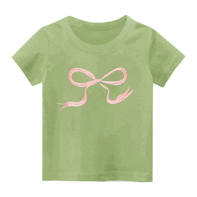 Jgppe T-Shirts Décontractés pour Filles, Imprimé Nœud Tendance, Manches Courtes, Col Rond, Blouse Quotidienne 2-14 Ans