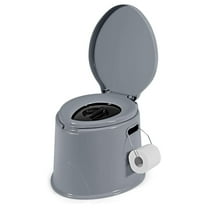 Giantex Portable Travel Toilet with Detachable Inner Bucket and Removable Paper Holder, Lightweight Outdoor & Indoor Toilet for Camping, Hiking, RV, Boating and Trip, Porta Potty Gray