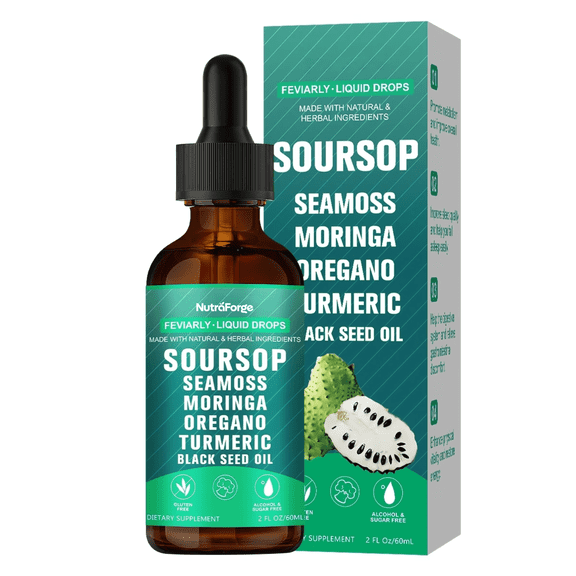 Soursop Liquid Drops 10-in-1 with Sea Moss, Moringa, Turmeric & Black Seed Oil – Organic Soursop Graviola Extract with Oregano & Ashwagandha – Immune, Energy & Digestive Support – 2 fl oz