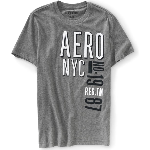 Camiseta gráfica Aeropostale con letras de fieltro Aero Nyc para hombre gris mediana