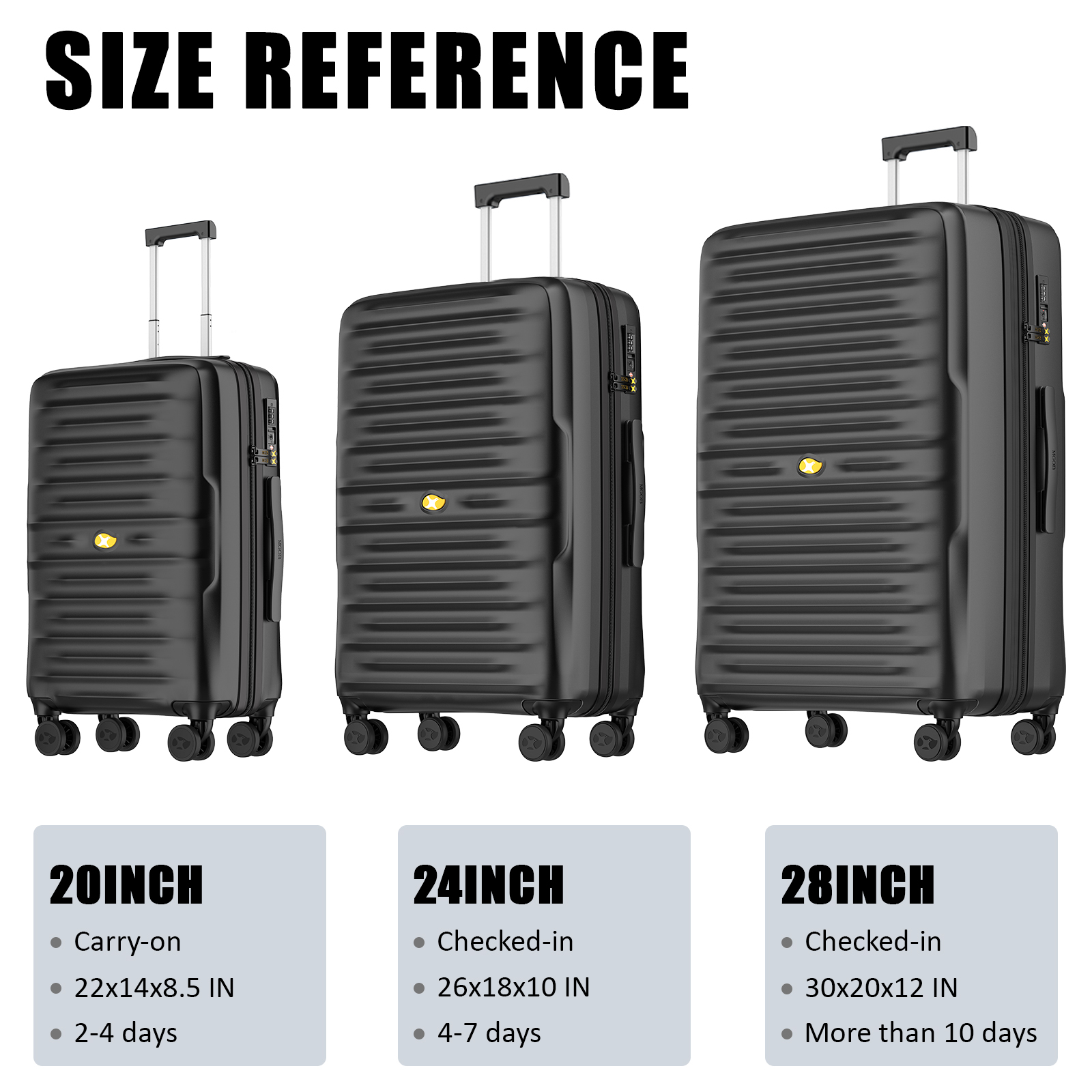MGOB 3 Piece Luggage Sets, Hardside Suitcase Sets with 360° Spinner Wheels, Lightweight PC Luggage Inside TSA Lock Design for Family Travel Luggage Set