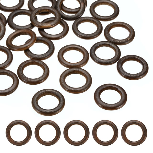 Unique Bargains 35mm Natural Wooden Rings, 30 Pack Wood Ring Round Linking Rings Wood Loop Circle for Craft, Dark Brown