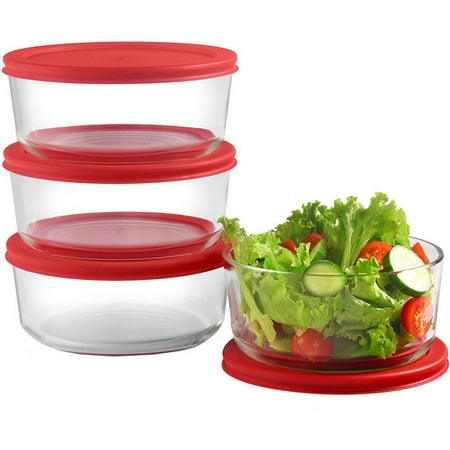 

Bovado USA 4 Cup Glass Storage Containers with Red Airtight Lids 30oz/4 Cup/1 Quart (Set of 4) Freezer-to-Oven Safe Bowls for Meal Prep Leftovers Baking Cooking & Lunch BPA-Free Kitchen Items
