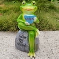thumbnail image 4 of Cheer.US Frog Statue Figurine Home Decor,Frog Sitting On Stone Statue Drinking Coffee Sculpture, Personalized Collectible Mascot for Indoor Outdoor Yard Garden Decoration, 4 of 7