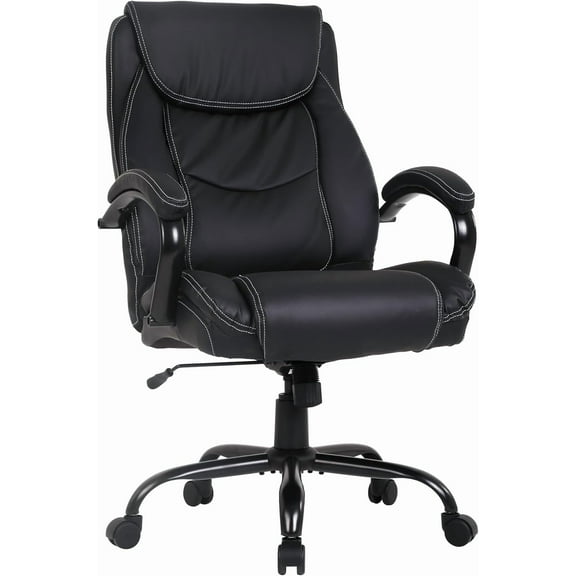 PayLessHere 500lb Office Chair - Heavy Duty PU Leather Ergonomic Desk Chair, Black
