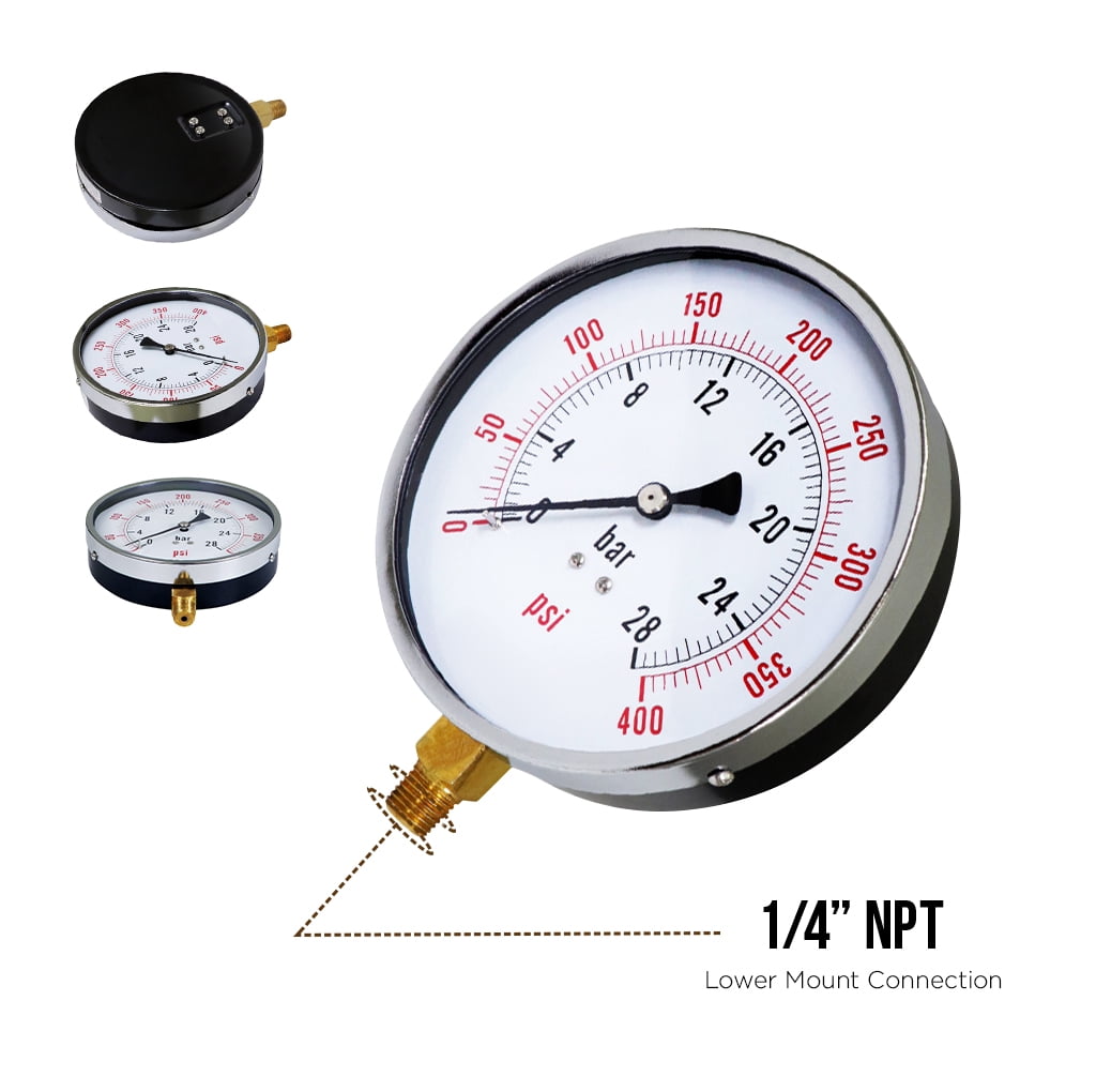 Supply Giant 4.5" Utility Dry Water Pressure Gauge 400 PSI, 1/4" NPT Lower Mount