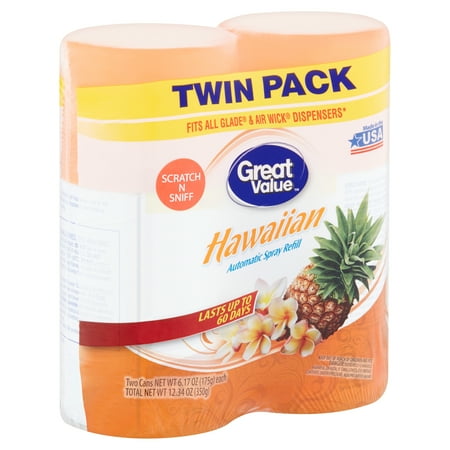 Great Value Hawaiian Automatic Spray Refill Twin Pack, 6.17 oz, 2 count