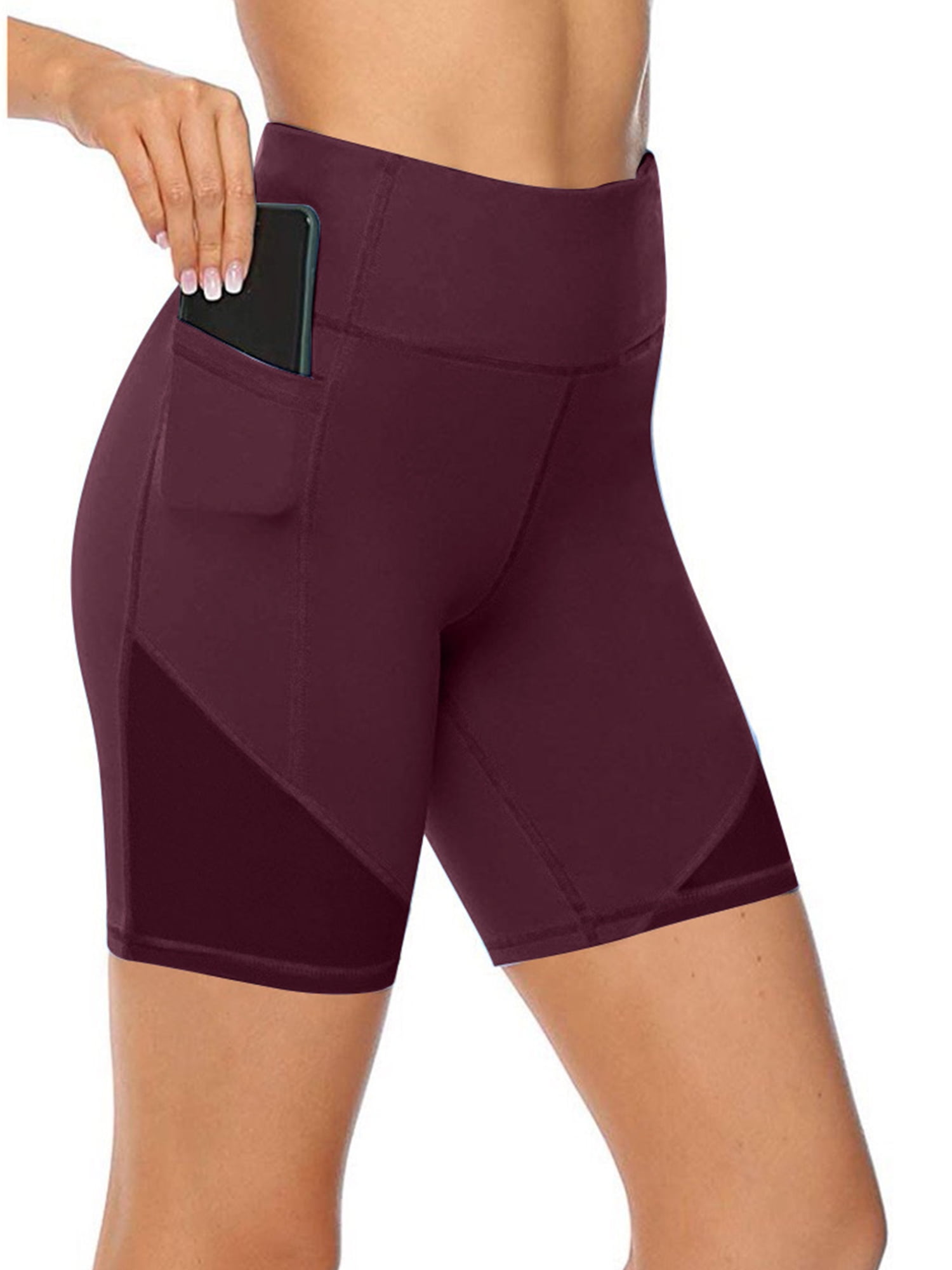 fang Fans Women High Waist Out Pocket Yoga Short Running Athletic Yoga Shorts Pants Tummy Control with Side Pockets Cycling Running Shorts