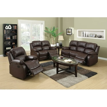 Pon Living Furniture Inc 3 Piece Modern Bonded Leather Reclining Living Room Set Brown