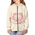 thumbnail image 3 of Chririnla Cartoon Axolotl Doughnut Zip Up Hoodie with Pockets Long Sleeve Lightweight Comfy Casual Outerwear for Girls Teens Size 6-9, 3 of 7