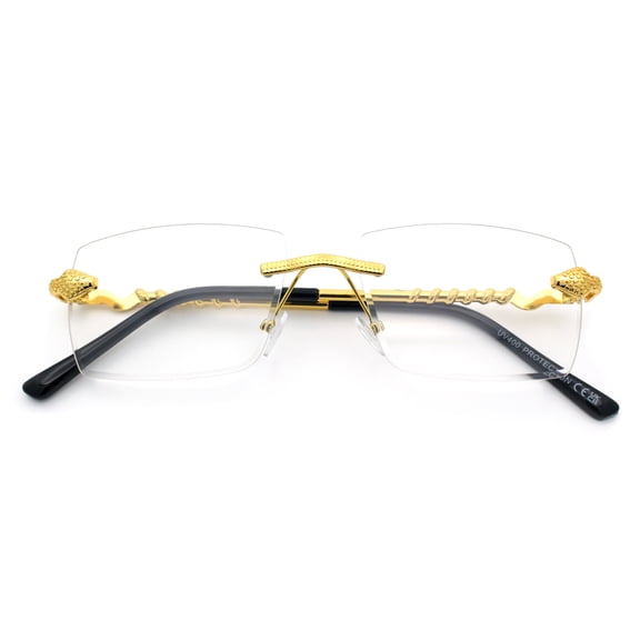 Rimless Serpent Snake Arm Luxury Clear Lens Rectangle Fashion Glasses Gold