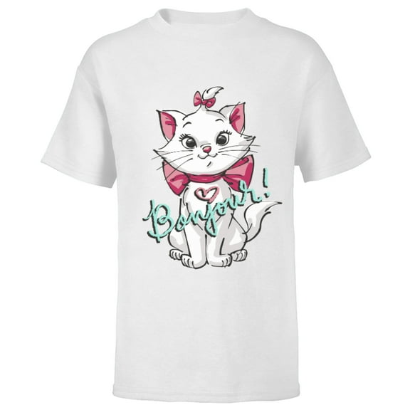 Disney Aristocats Marie Bonjour - Short Sleeve T-Shirt for Kids -Customized-White