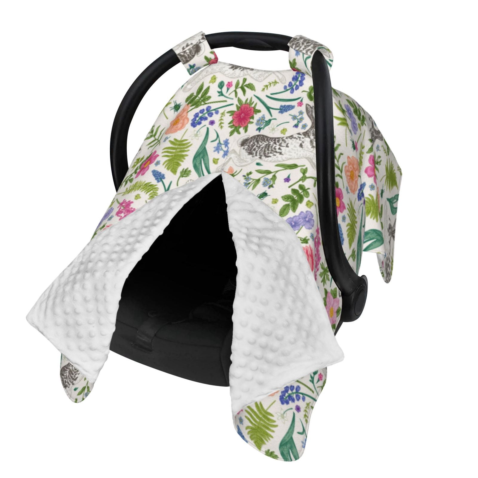 Naloa Rabbit And Butterfly Baby Car Seat Cover, Breathable Baby Carrier Cover, Multiuse Baby Carrier Cover & Nursing Breastfeeding Cover