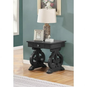 Traditional End Table in Rustic Dark Gray Wood and 2 Storage Drawers