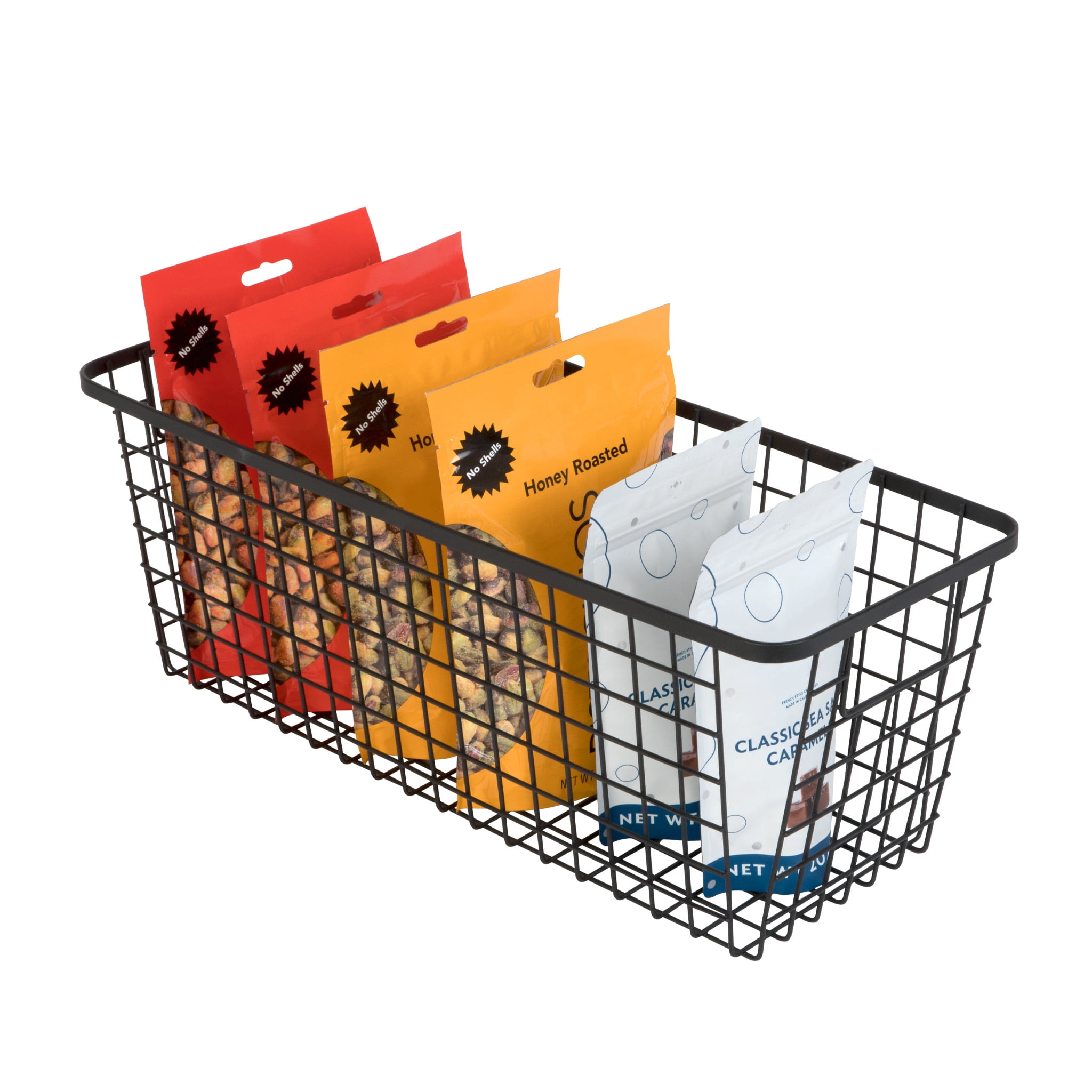 Smart Design Nestable Basket Organizer with Handles - 6 x 16 x 6 inches - Black - Set of 4