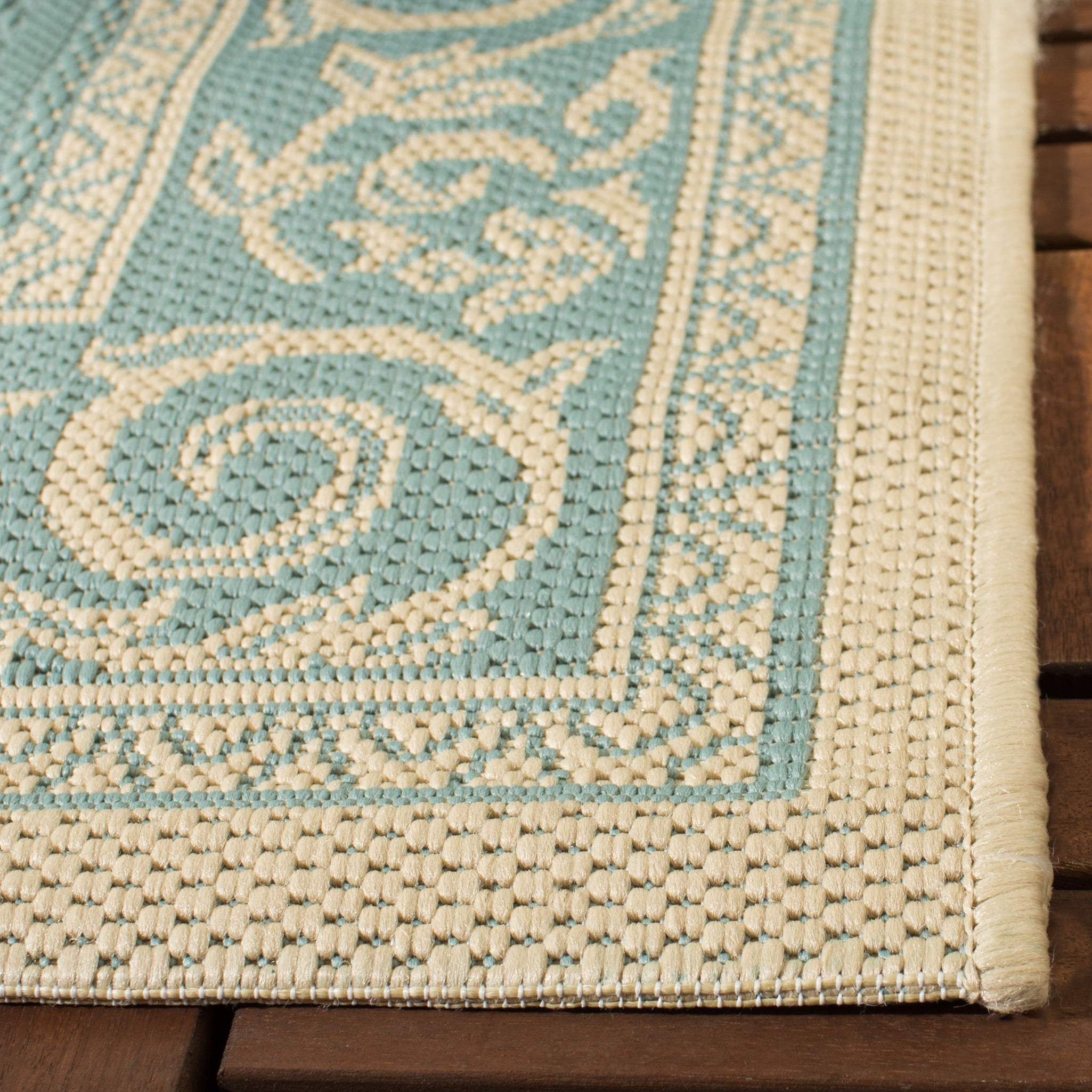 Safavieh Courtyard Cameron Geometric Indoor/Outdoor Area Rug, Aqua/Cream, 8' x 11'