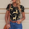 thumbnail image 6 of KLL Women 's Crew Neck Bodysuit Jumpsuits Christmas Gold Deers Print Short onesies Stretch T Shirts, 6 of 7