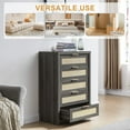 thumbnail image 5 of OAKHAM 5 Drawer Dresser, Rattan Wide Chest of Drawers for Bedroom Living Room,Large, Midnight Oak, 5 of 6