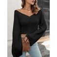 thumbnail image 2 of Suéter corto para mujer, cuello en V, manga larga, suéteres casuales, 2 of 8