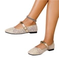 thumbnail image 5 of CHWshoes Women's Floral Embroidered Mesh Mary Jane Flats Square Toe Buckle Strap Breathable Ballet Shoes for Dressy Trendy Work Office Wedding Daily Ballerina，Gold Size 37, 5 of 5