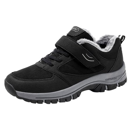 

GNEIKDEING Winter Men Snow Boots Thick Soles Non Slip Solid Color Lace Up Hook Loop Short Plush Warm And Comfortable Gift on Clearance