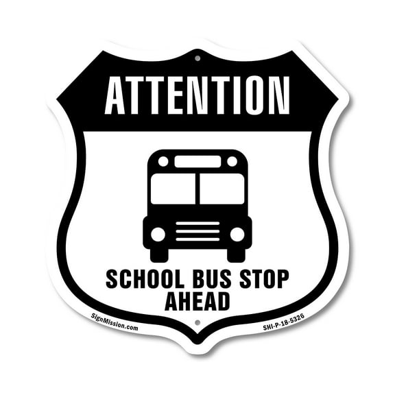 Attention School Bus Stop Ahead (5 Pack) 12 inch X 12 inch Shield-Shaped Rust-Free Aluminum Metal Signs Weather Resistant Made in the USA
