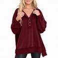 thumbnail image 2 of Towmus Women's Oversized Sweatshirt Casual Long Sleeve Button Henley Neck Pullover Sweatshirts for Women Light Patchwork Shirts, 2 of 7