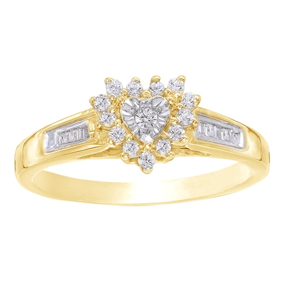 AFFY White Natural Diamond Heart Frame Promise Ring in 10k Yellow Gold
