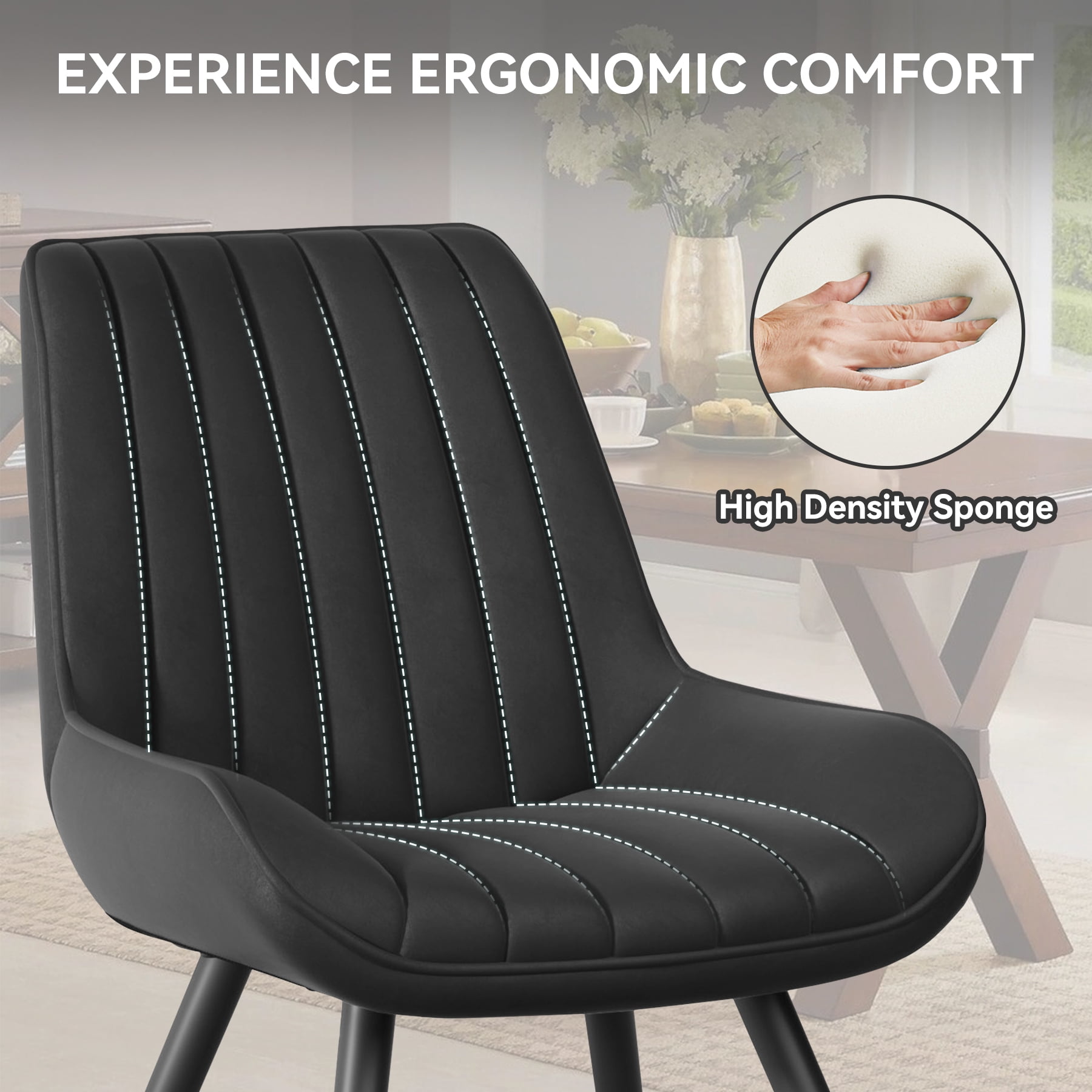 MOONMISS Modern Upholstered Dining Chairs Set of 4 with Thick Cushion,Sturdy Metal Legs,Side Chairs for Kitchen,Living Room,Black