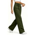 thumbnail image 5 of ZHYou No Boundarie Sweatpants for Women Wide Leg Side Tied High Waist Soft Comfy Baggy Fit Pull On Pants with Pockets,Army Green,Size S, 5 of 7