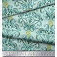 thumbnail image 3 of Soimoi Green Cotton Cambric Fabric Vector Design Damask Print Sewing Fabric Yard 58 Inch Wide, 3 of 3