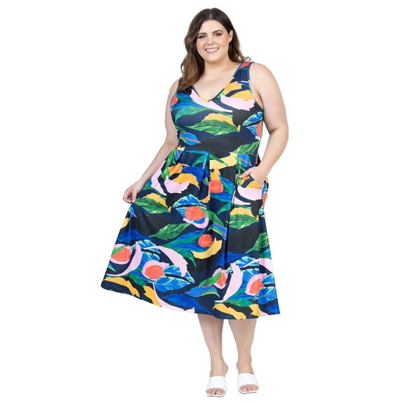 Plus Size Floral Fit N Flare Pocket Dress