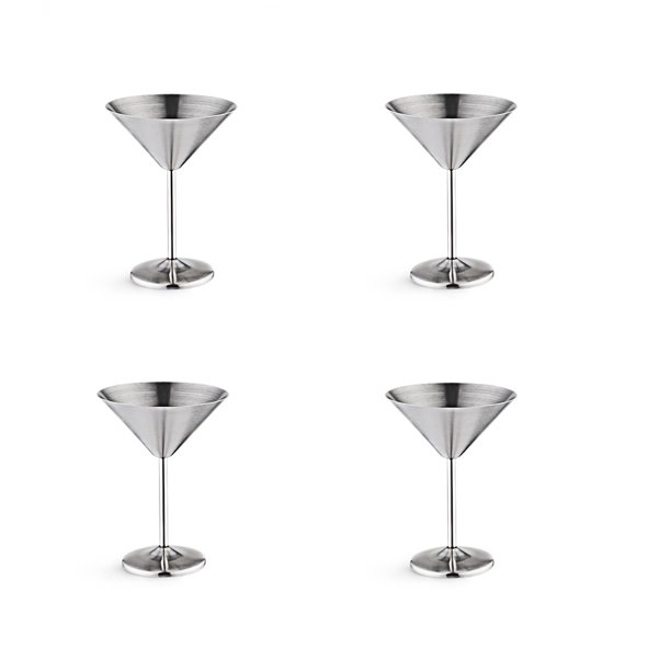 Stainless Steel Martini Glasses Set of 4, 8 Oz Metal Cocktail Glasses