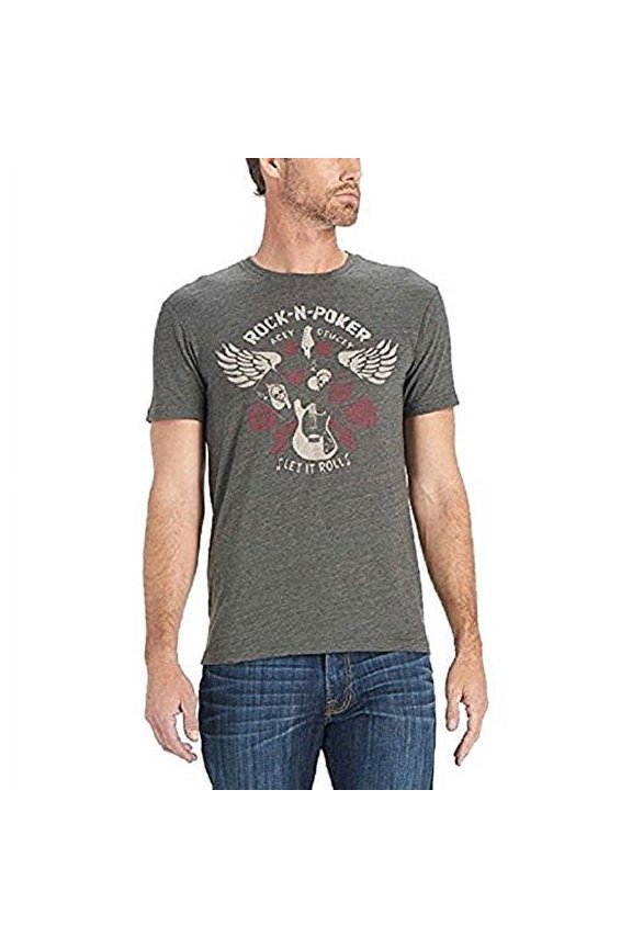 Men's 'Rock n Poker' Crewneck T-Shirt, Grey, L