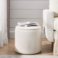 thumbnail image 3 of 2-Piece Set Round Chenille Storage Ottoman, Equipped with a Drum Shaped Small Stool, Storage Space, and MDF Made Desktop Panel ( 23.62"x23.62"x16.53"), 3 of 14