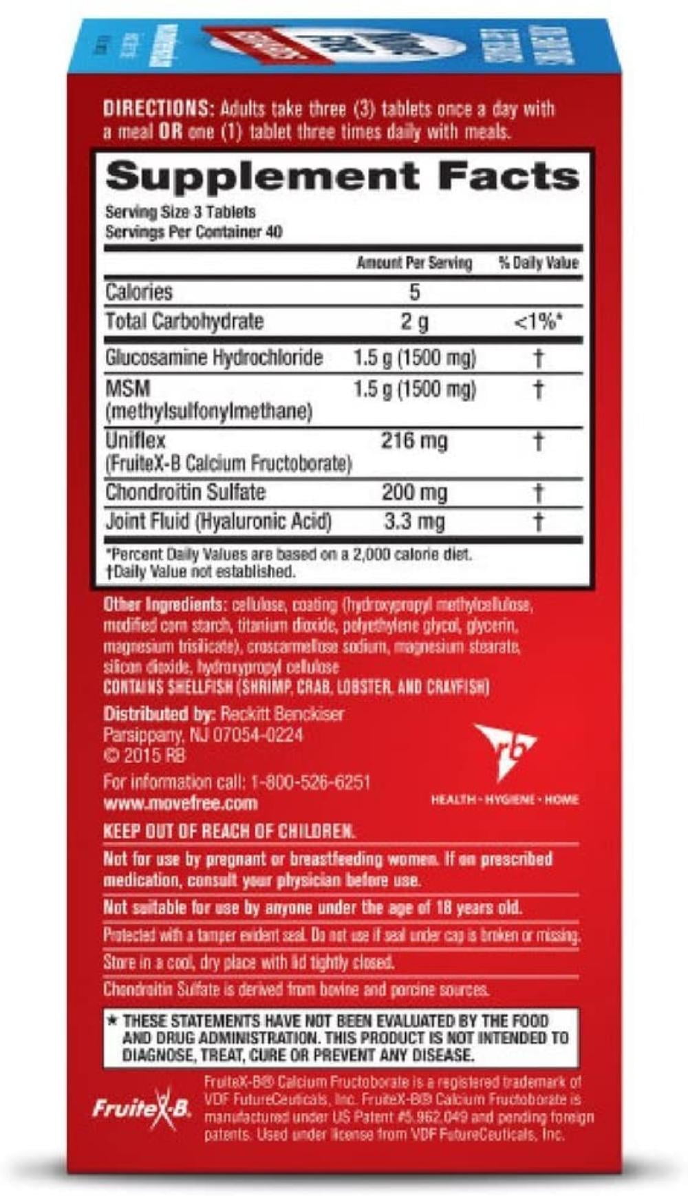 Move Free Advanced Plus MSM Coated Tablets, Joint Health Supplement with Glucosamine and Chondroitin, 120 Count (Pack of 1)