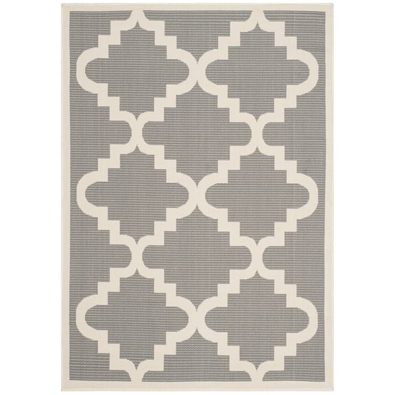SAFAVIEH Courtyard Jaylee Geometric Indoor/Outdoor Area Rug, Anthracite/Beige, 4' x 5'7"