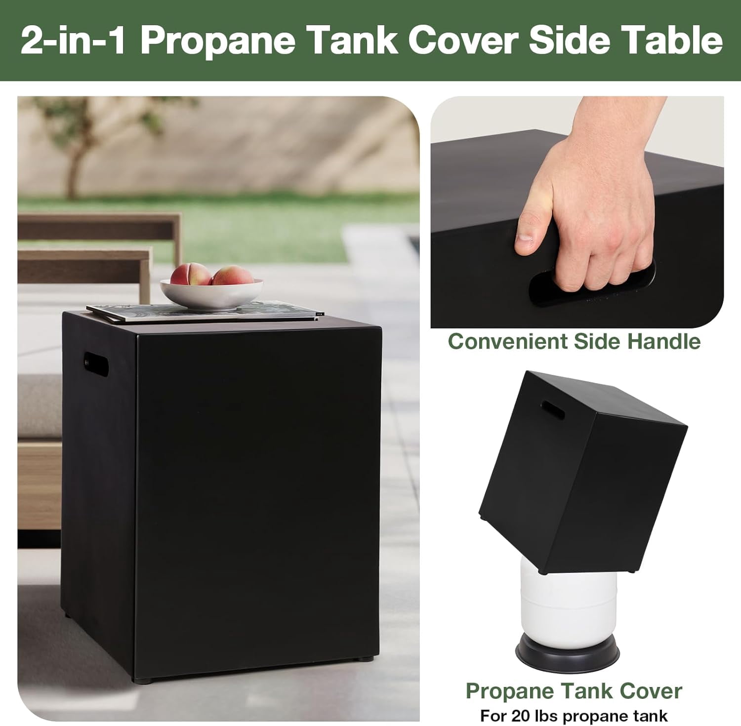 Propane Tank Cover Table 16"x16"x20"H Square Propane Tank Storage Hideaway Box for Gas Fire Pits, Black Concrete Gas Tank Holder Outdoor Side Table for 20 Pound Gas Tank