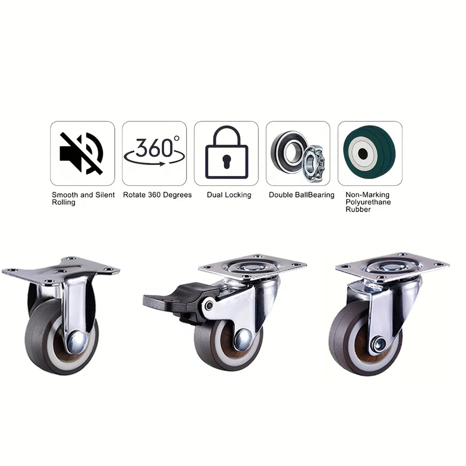 4 Pcs 1/1.25" Caster Wheels Furniture Wheels Heavy Duty Castors TPR Rubber Flat Bottom Wheels For Furniture Cabinets Workbench ,Reliable
