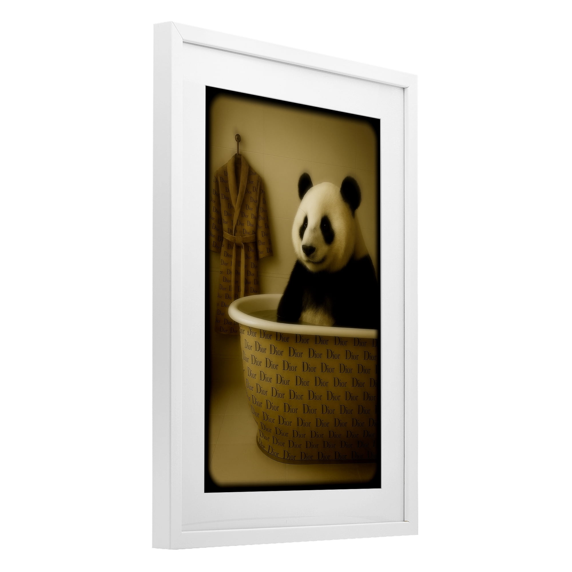 Stupell Industries Couture Panda in Luxury Tub White Framed Print Under Glass, design by Grotto Studios