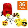 "The Elixir Party 2"" Emoji Emoticon Keychain Party Supplies Plush Toy Bag Accessory, Pack of 36, No-Repeated"