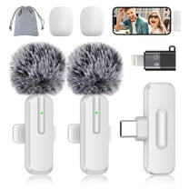 Wireless 2 Pack Clip-on Mini Microphone Compatible with iPhone iPad Android for Video Recording Tiktok Youtube Vlog Podcast, White