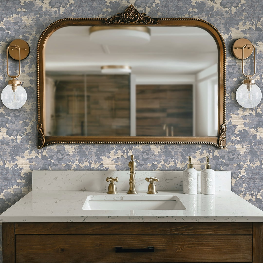 Tempaper Blue Canopy Toile Faux Grasscloth Removable Peel and Stick Wallpaper, 20.5 in X 16.5 ft