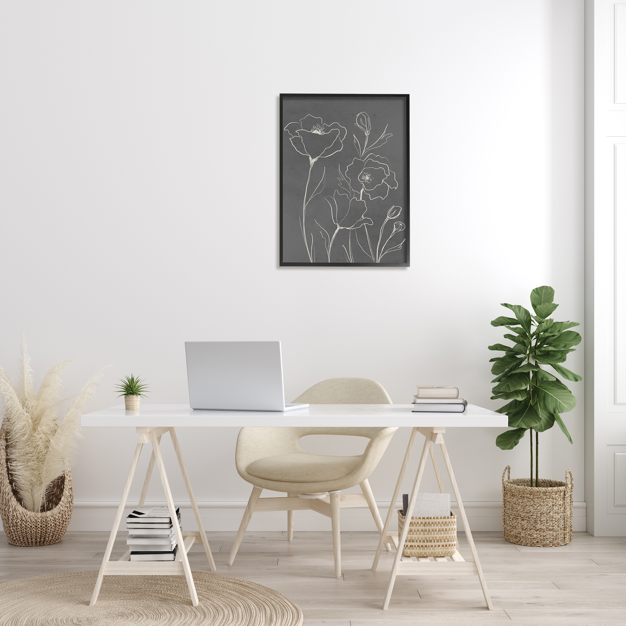 Stupell Industries Blossoming Flower Petals Botanical Line Doodle Drawing Graphic Art Black Framed Art Print Wall Art, Design by Elizabeth Medley