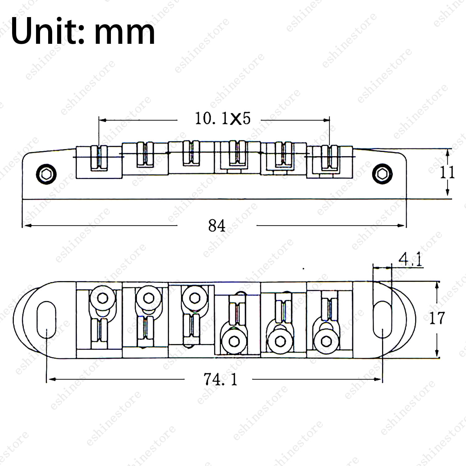 LOOKSEVEN Roller Saddle Tune-O-Matic Guitar Bridge for Electric Guitar, 6-String Roller Bridge with 2 Allen Wrenches (2mm & 2.5mm),-Chrome