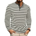 thumbnail image 2 of WTOBBY Men's Casual Long-Sleeve Shirt Striped Henley with Three-Button Design Relaxed Top for Spring and Fall Seasons Everyday Fashion,White M, 2 of 8