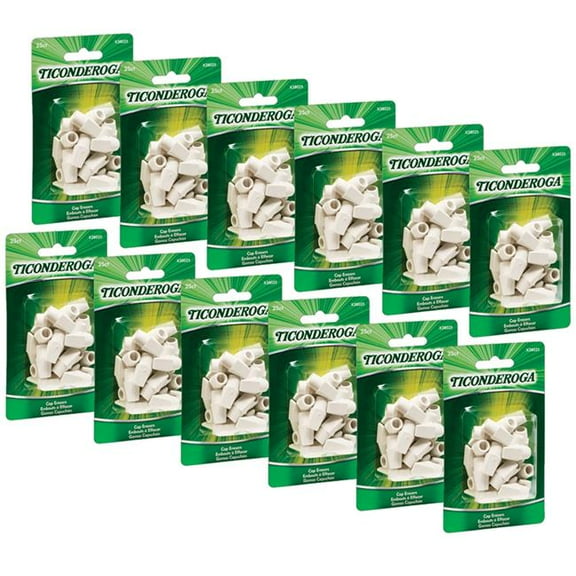 Dixon Ticonderoga  Wedge Cap Erasers for Grade K-12, White - Pack of 12 - 25 Count