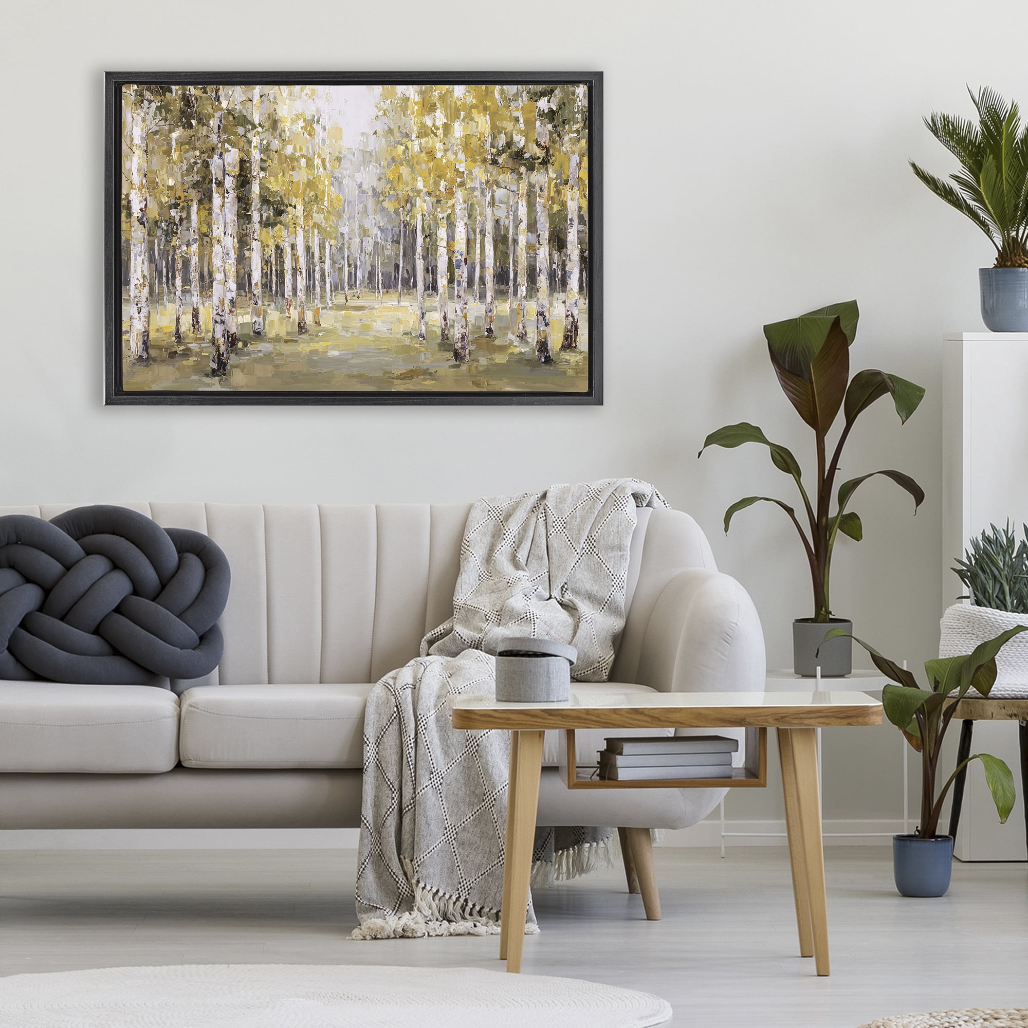 Stupell Industries Impressionist Birch Trees & Fall Leaves Black Framed Floater Canvas Wall Art, design by Jacky Ngan