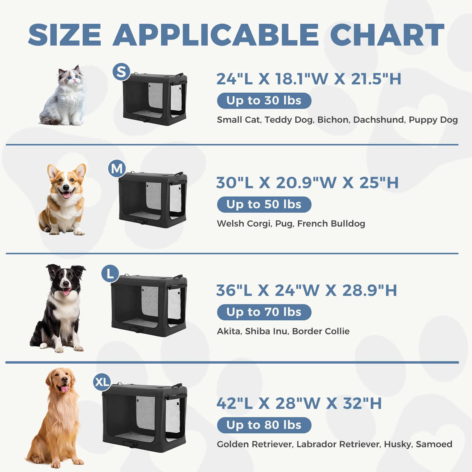 Foldable Soft Dog Crate, 600D Oxford Fabric, Portable Pet Kennel with 3 Doors, Indoor & Outdoor Use for Small to Extra Large Dogs
